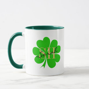 Caneca Folha de Clover com sorte monograma e Shamrock / I