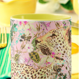 Caneca Folha de impressão-leopardo tropical do Havaí