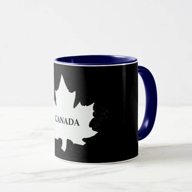 CANECA FOLHA DE MAPA BRANCA PRETA DO CANADÁ (Frente Esquerda)
