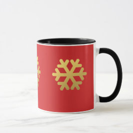 Caneca Folha de ouro em flocos de neve em vermelho