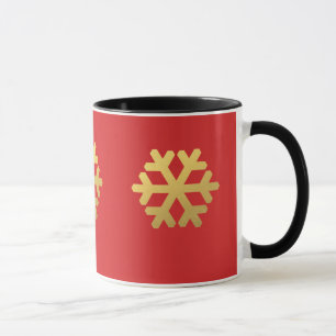 Caneca Folha de ouro em flocos de neve em vermelho