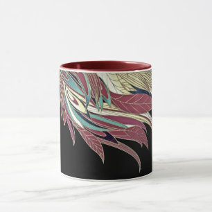 Caneca Folha de pena elegante abstrata preta dourada verm