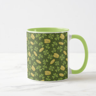 Caneca Folha do trevo & teste padrão da moeda Dourado