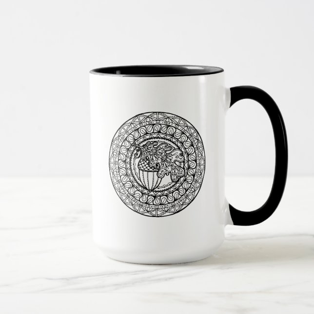 Caneca Folha inspirada do carvalho do outono da mandala (Direita)