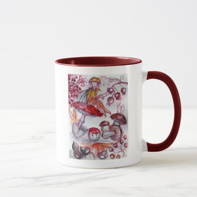 Caneca FOLHA MÁGICA DE MUSHROOMS Fantasia Branca Vermelha (Direita)