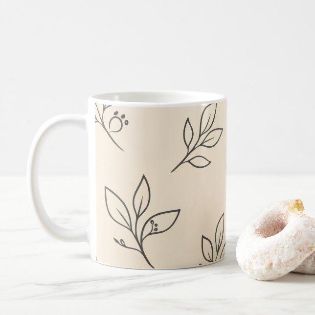 Caneca Folha Neutra | Caneca de Café Bege (Com Donut)
