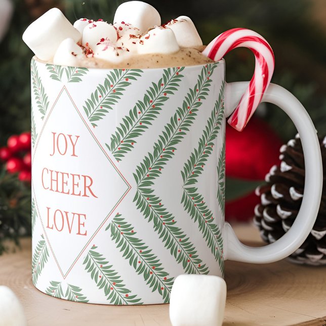 Caneca Folhagem de Férias Quadrante Branco e Verde (festive holiday mug)
