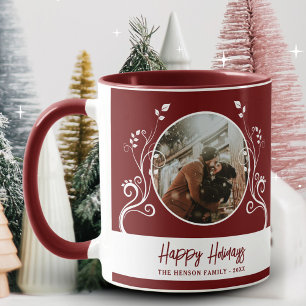 Caneca Folhagem Festiva de Férias Felizes Foto da Família