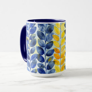 Caneca Folhas Amarelas e Azuis
