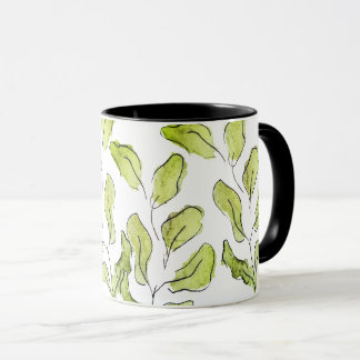 Caneca Folhas Botânicas Artísticas em Aquarela Verde