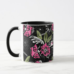 Caneca Folhas cor-de-rosa florais sem emenda do verde das