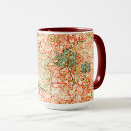 Caneca Folhas de abstrato acer sobre fundo de coral arran