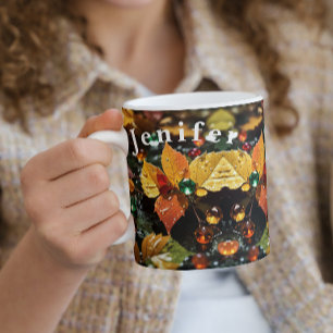 Caneca Folhas de árvore em café chuvoso