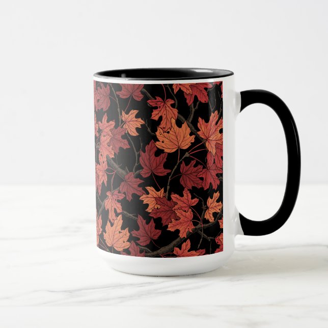 Caneca Folhas de bordo de outono vermelhas sobre preto (Direita)