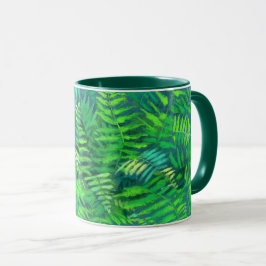 Caneca Folhas de cereais, design floral, verde, azul e ve