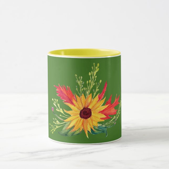 Caneca Folhas de girassol outono caem Mug (Centro)