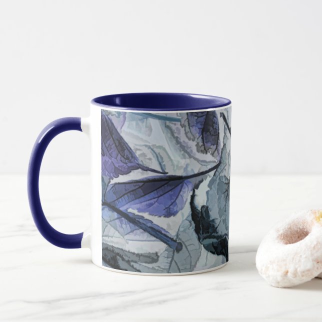 Caneca Folhas de inverno folhas em azul e Cinza (Com Donut)