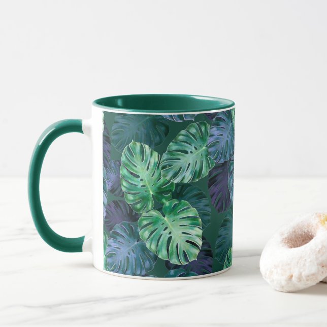 Caneca Folhas de Monstera Tropicais (Com Donut)