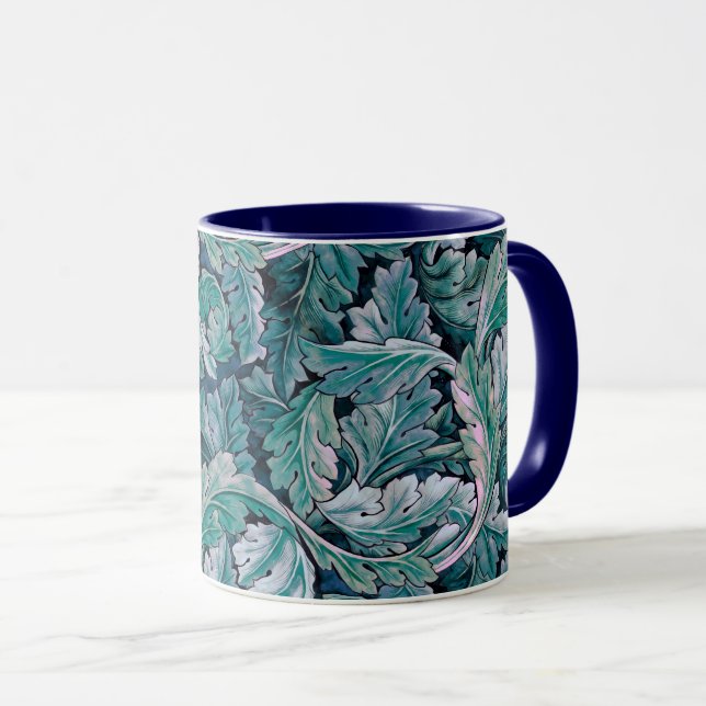 Caneca Folhas de Morris Verde e Teal (Frente Esquerda)