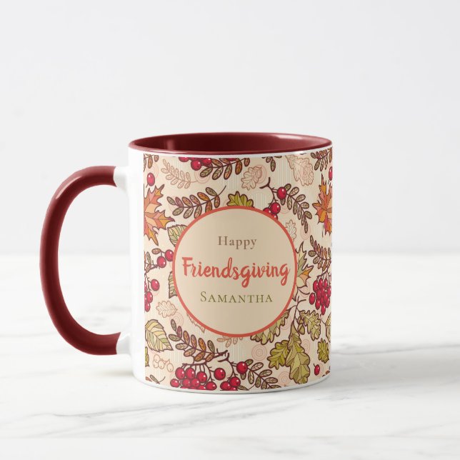 Caneca Folhas de Outono Rústicas e Amigosgiving Personali (Esquerda)