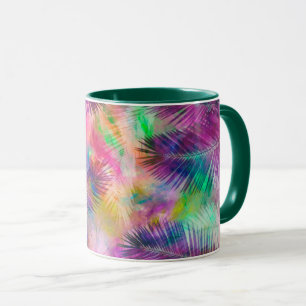 Caneca Folhas de Palma Tropicais Coloridas Multicolores