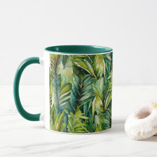 Caneca Folhas de Palma Tropicais de Cor de Água Verde e T
