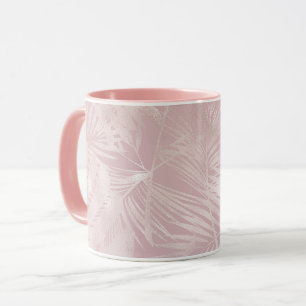 Caneca Folhas de Palmeira Tropical Botânica Rosa Dourado