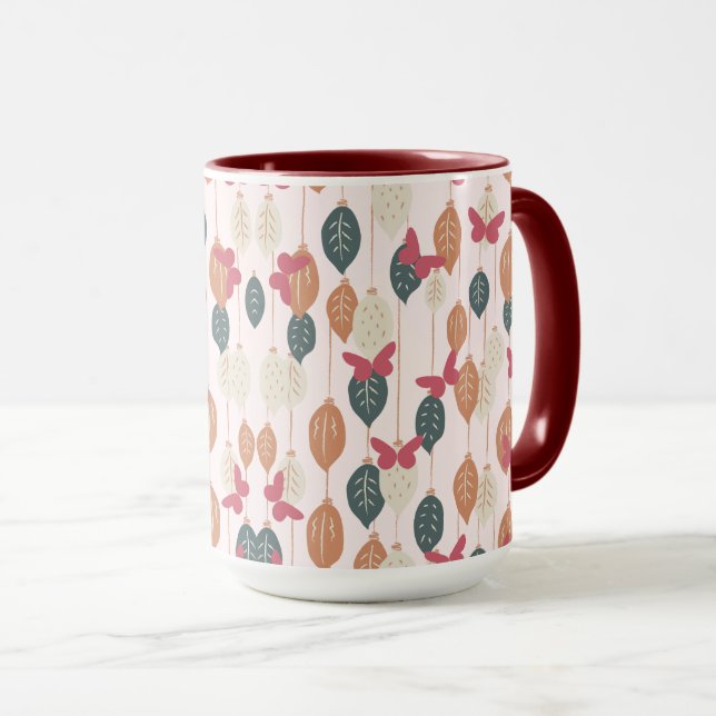 Caneca Folhas e Borboletas Padrão Boho (Frente Esquerda)