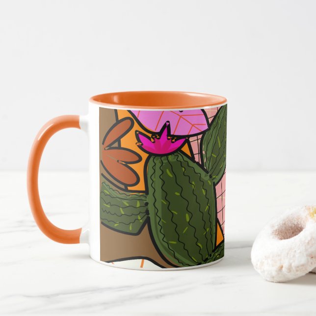 Caneca Folhas e flores abstrato tropicais (Com Donut)