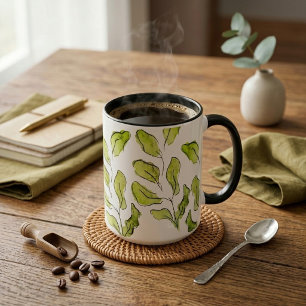 Caneca Folhas Estéticas de Aquarela Verde Artística