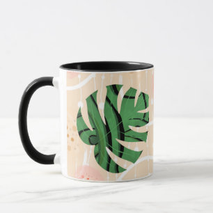 Caneca folhas, monstros, rosa, verde, tropical, palma