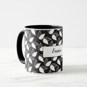 Caneca Folhas preto e branco personalizadas