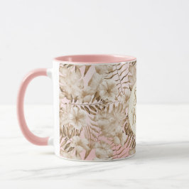 Caneca Folhas Tropicais De Creme Blush Dourado Brilhante