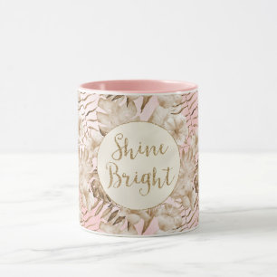 Caneca Folhas Tropicais De Creme Brilham Brilho Dourado  