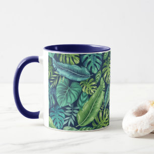 Caneca Folhas Tropicais de Palma Verde e Teal Banana Mons