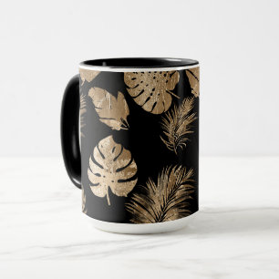 Caneca Folhas tropicais Douradas chic Black