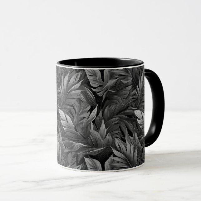 Caneca Folhas tropicais em preto e branco (Frente Esquerda)