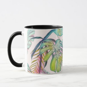 Caneca Folhas tropicais grandes coloridas pintura aquosa