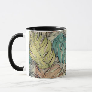 Caneca Folhas tropicais grandes coloridas pintura aquosa