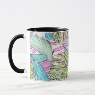 Caneca Folhas tropicais grandes coloridas pintura aquosa