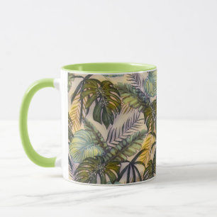 Caneca Folhas tropicais grandes coloridas pintura aquosa