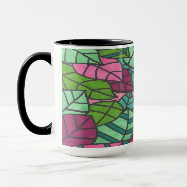 Caneca Folhas Tropicais Verdes e Rosa (Esquerda)