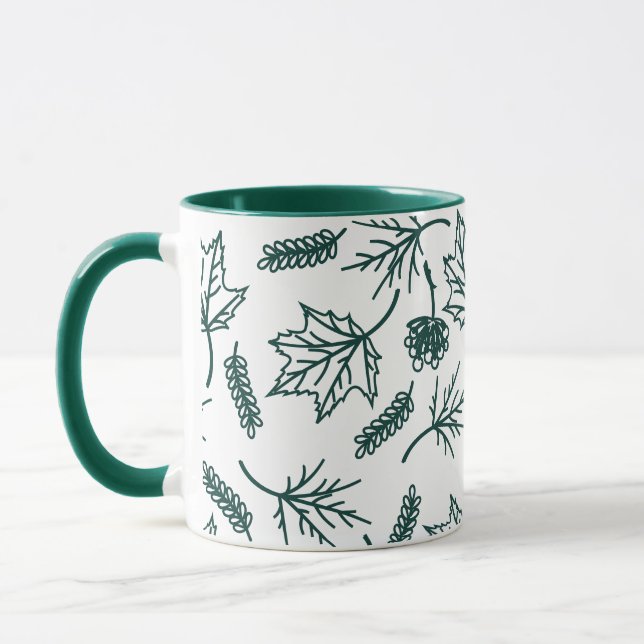 Caneca Folhas Verdes De Queda Descrevem Lâmpadas De Dois  (Esquerda)