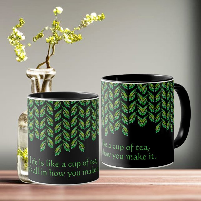 Caneca Folhas verdes neon - arte fractal, irlandês dizend (Criador carregado)