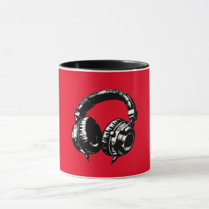 Caneca Fones de ouvido de música negra DJ 