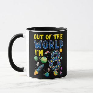 Caneca Fora deste mundo, eu sou 8 Space Rocket Birthday P