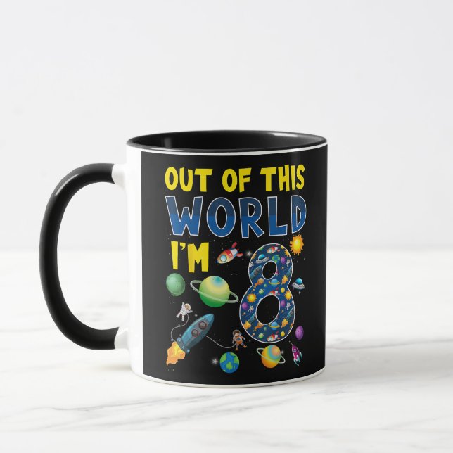 Caneca Fora deste mundo, eu sou 8 Space Rocket Birthday P (Esquerda)