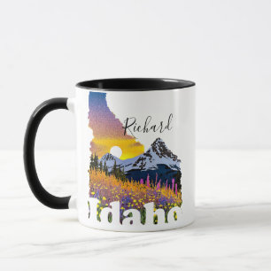 Caneca Forma de Idaho com montanhas e flores silvestres