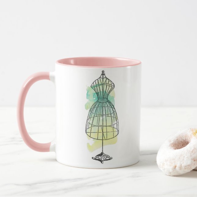 Caneca Forma de Vestido de Aquarela (Com Donut)