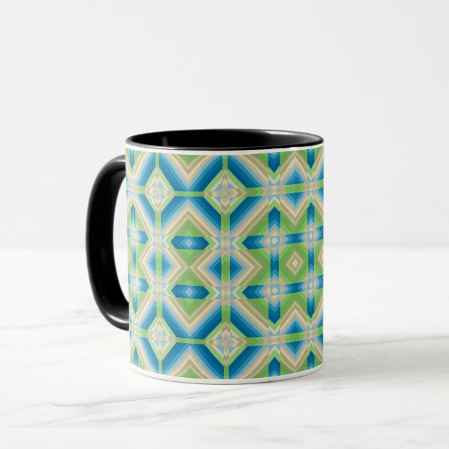 Caneca Forma geométrica da abstração elema branco verde a (Frente Esquerda)